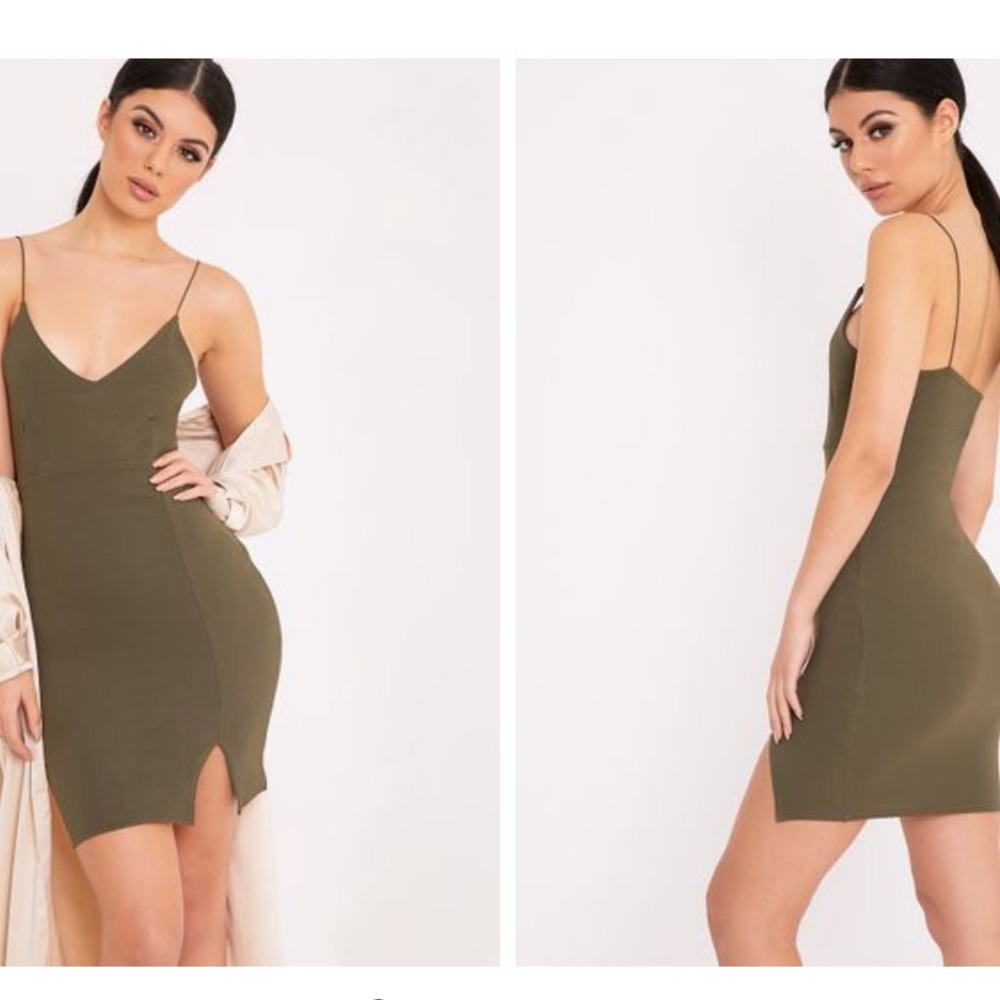 Camayah Khaki Strappy Plunge Bodycon Dress